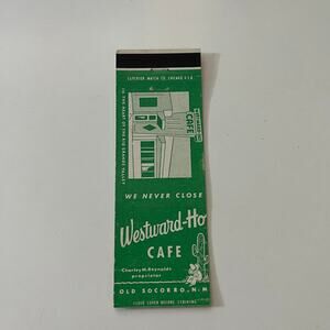Westward-Ho Cafe Charley Reynolds Old Socorro NM Vintage Matchbook Cover SMB24-6